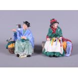 Two Royal Doulton porcelain figures, "Tuppence a Bag" HN2320, and "Silks and Ribbons" HN2017