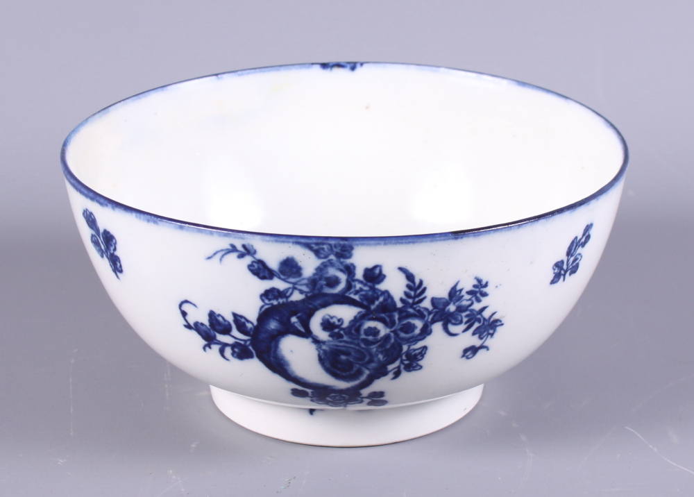 A 19th century blue and white Caughley bowl, decorated with various fruit and flowers, 6" dia, ex - Image 2 of 6