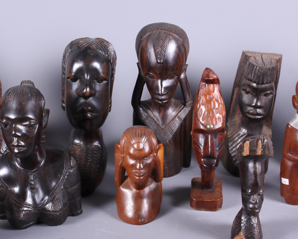A collection of various ebony and other hardwood African figures, etc, together with an Eastern - Image 3 of 4