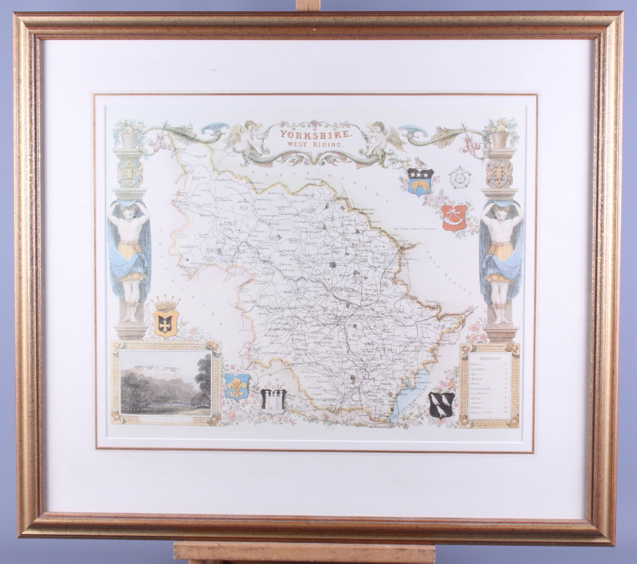 A quantity of pictures and prints, including a reproduction map of Yorkshire, West Riding