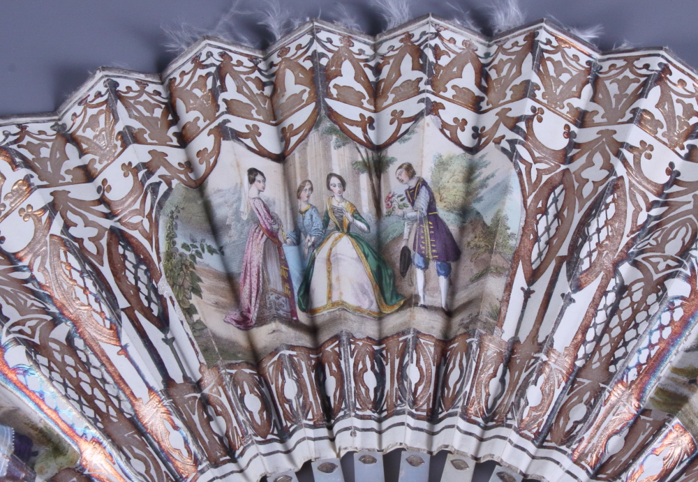A 19th century hand-painted paper and mother-of-pearl fan, decorated with figures in classical - Image 7 of 8