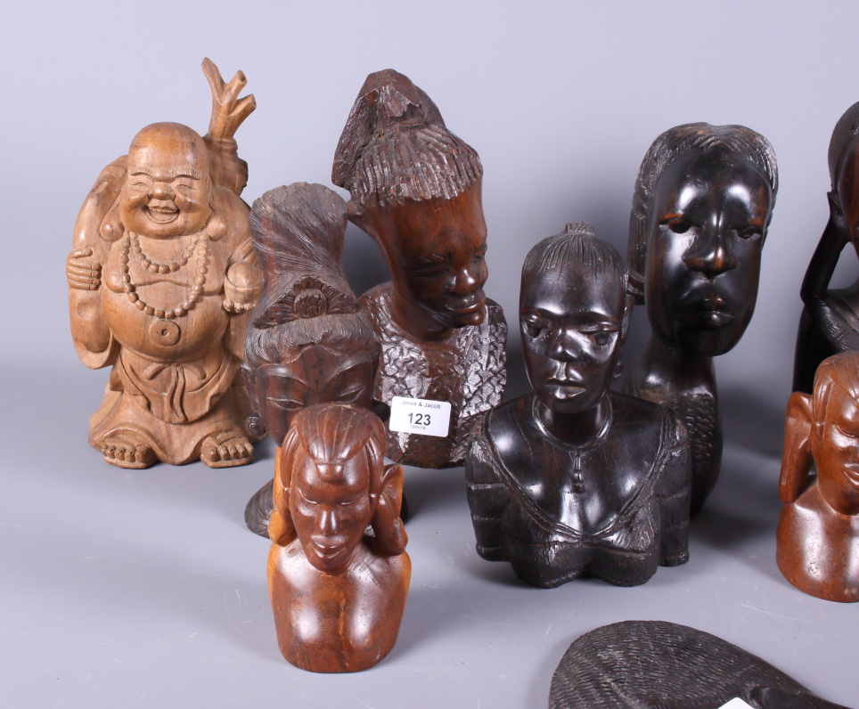 A collection of various ebony and other hardwood African figures, etc, together with an Eastern - Image 2 of 4
