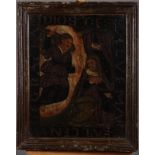 A late 19th century, possibly earlier, oil on leather laid board, the Annunciation of the Virgin
