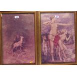 A colour print of Diana the Huntress, a colour print of St Francis of Assisi, and a number of