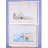 M Galeo, 1956: three watercolours, Maltese scenes, Mdina, 6 3/4" x 10 1/2", Grand Harbour Valetta, 6