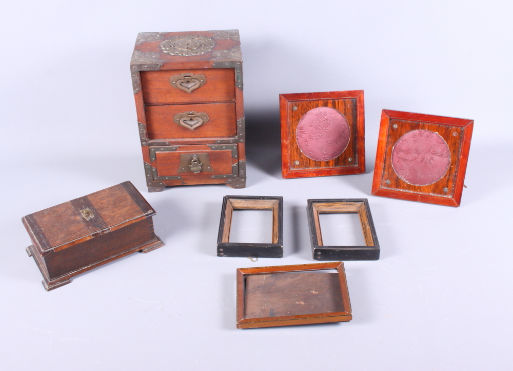 A Japanese hardwood cabinet together with various other items, including frames, panels etc