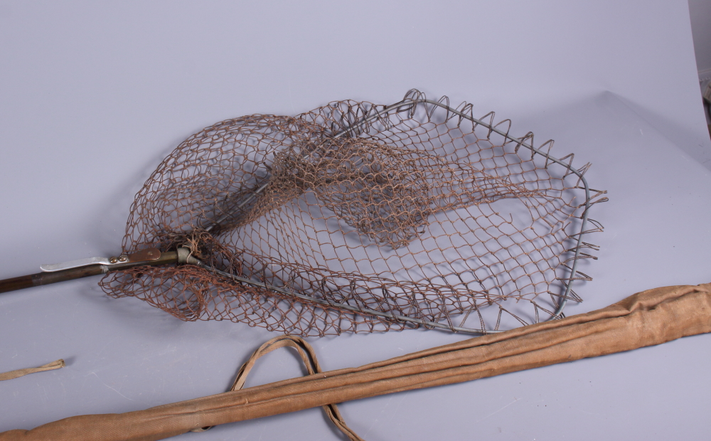 An early 20th century Foster Bros of Ashbourne split cane fishing rod and a landing net, together - Image 2 of 4