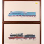 A set of four colour prints, locomotives, in strip frames