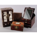 A lady's Japanese 20th century hardwood and brass mounted two drawer vanity, the top opening to