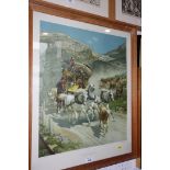 A colour print of the Gotthard Pass, three botanical prints and a number of other pictures