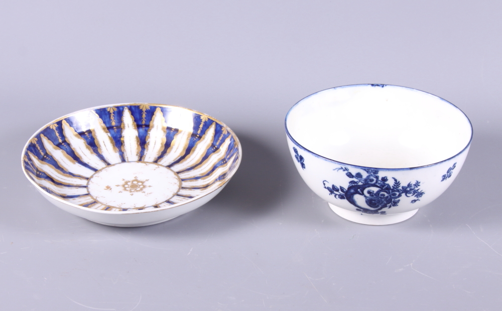 A 19th century blue and white Caughley bowl, decorated with various fruit and flowers, 6" dia, ex