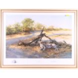 David Shepherd: a signed limited edition colour print, "Savuti Sands", 114/1000, in gilt frame