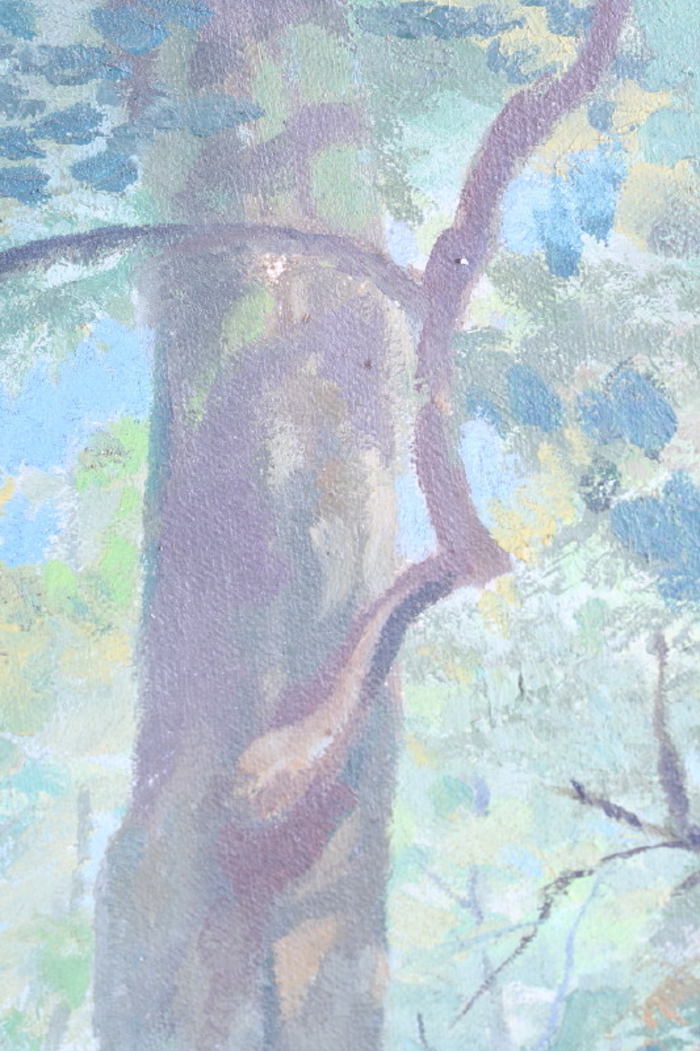 Kenneth Hobson, 1941: oil on canvas, woodland scene, 23" x 18", unframed - Image 2 of 3