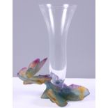 A mid 20th century Daum (French Art Glass) trumpet-shaped vase with coloured pate de verre frosted