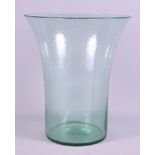 A 1930s green bubble glass flared vase, 13" high