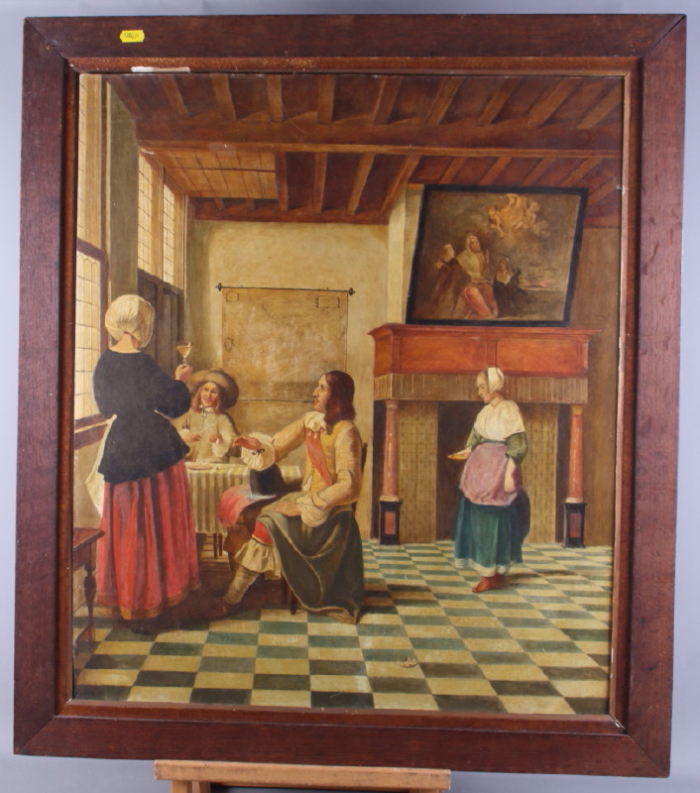 After Dutch 17th century Masters: two oils on board, interiors with figures, one 26" x 22", the - Image 2 of 2