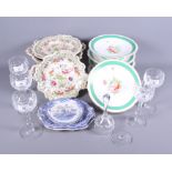 An English porcelain part dessert service, painted with floral decoration, together with various