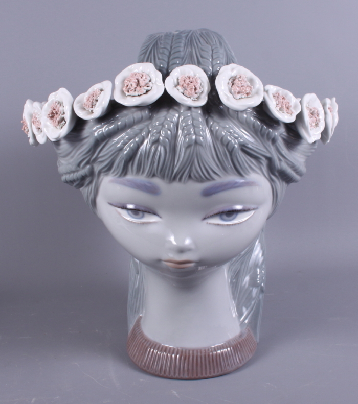 A Lladro centrepiece, formed as a maiden's head with wreath of flowers, 11 1/4" high (restorations), - Image 4 of 9