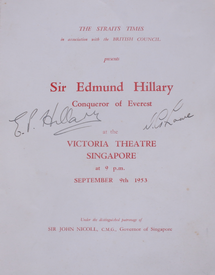 A lecture programme signed by Sir Edmund Hillary and W G Lowe - Image 2 of 3