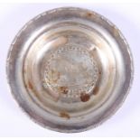 A 1930s Norwegian silver embossed pin tray, "M/Y Stella Polaris B.D.S.", 3 5/8" dia, 0.87oz troy