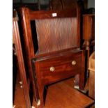 A Georgian mahogany tray top bedside cabinet with tambour shutter front over one drawer, on