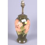 A modern Moorcroft "Hibiscus" pottery table lamp, 11" high