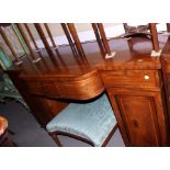 A Georgian mahogany and satinwood banded breakfront sideboard, fitted four drawers over two