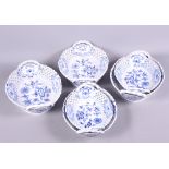 A graduated set of five German porcelain dishes and other blue and white china, including two tree