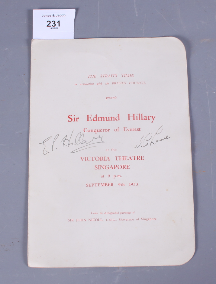 A lecture programme signed by Sir Edmund Hillary and W G Lowe