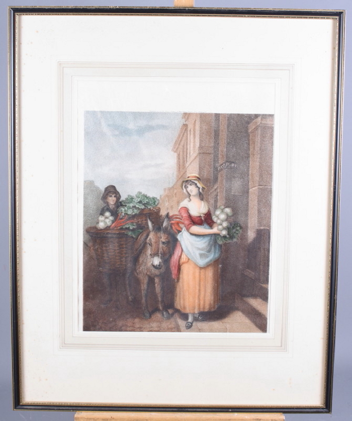 A set of eight coloured mezzotints, Cries of London, in Hogarth frames - Image 9 of 11