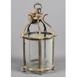 An Edwardian brass framed shaped glass five-panel ceiling lantern, 16" high