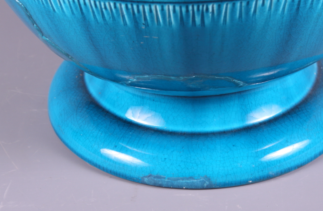 A Burmantofts turquoise glazed three-handled vase (now converted to a table lamp and restored), - Image 3 of 7