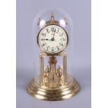 A mid 20th century brass cased anniversary clock, with glass dome, 12" high overall