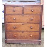 A Victorian mahogany chest of two short and three long graduated drawers, on block base, 44" wide