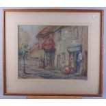 D J Pender: pastels, Continental Street scene, 11 1/2" x 15", in wash line mount and oak strip