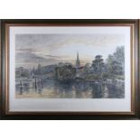 After Vicat Cole: a late 19th century etching/print, "Old Marlow", in glazed frame