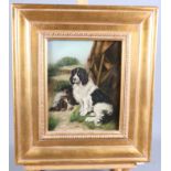Reed: an oil on canvas study of dogs, 9 1/2" x 7 1/2", in gilt frame, and a similar picture