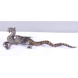 A Victorian Walker & Hall silver plate and antelope horn cigar lighter, in the form of a dragon, 20"