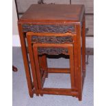 A nest of three 1930s Chinese carved hardwood occasional tables, on square supports, 15 1/2" wide