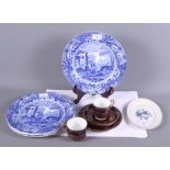 Four Spode "Italian" dinner plates, 10" dia, a 19th century Wedgwood tea for two with gilt painted