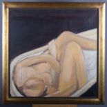 A 20th century oil on canvas, "Woman in the Bath", 24" square, in gilt frame