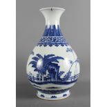 A Chinese porcelain blue and white baluster vase decorated continuous landscape with Chien-Lung seal