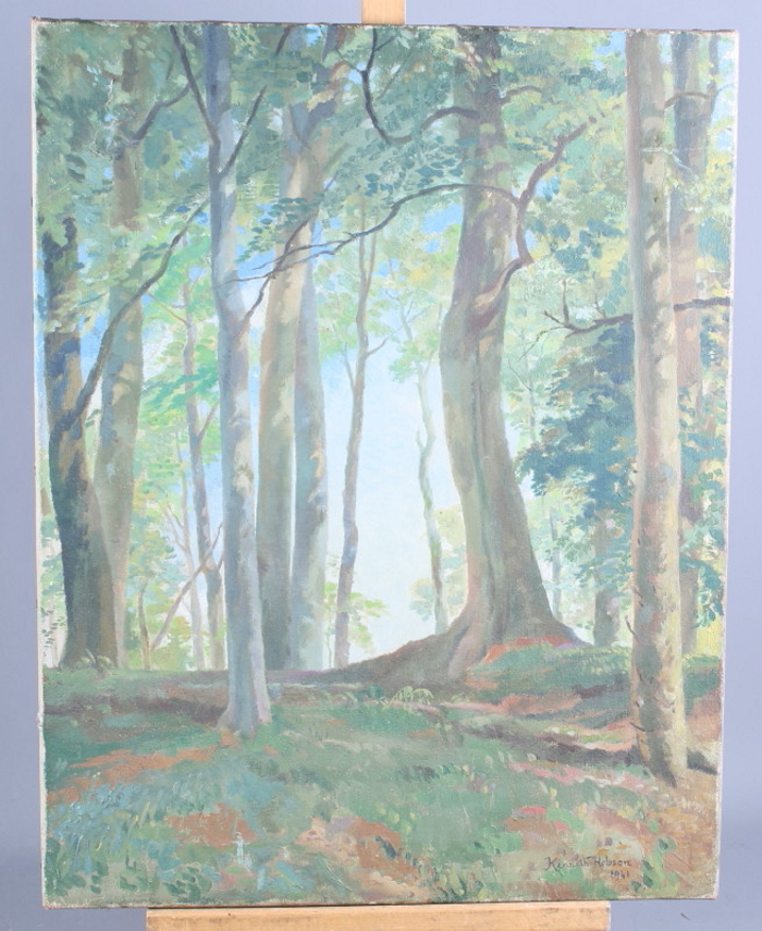 Kenneth Hobson, 1941: oil on canvas, woodland scene, 23" x 18", unframed