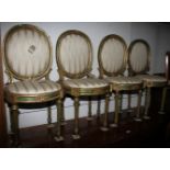 A set of six 19th Century Italian gilt varnished and "Mecca" and green painted side chairs