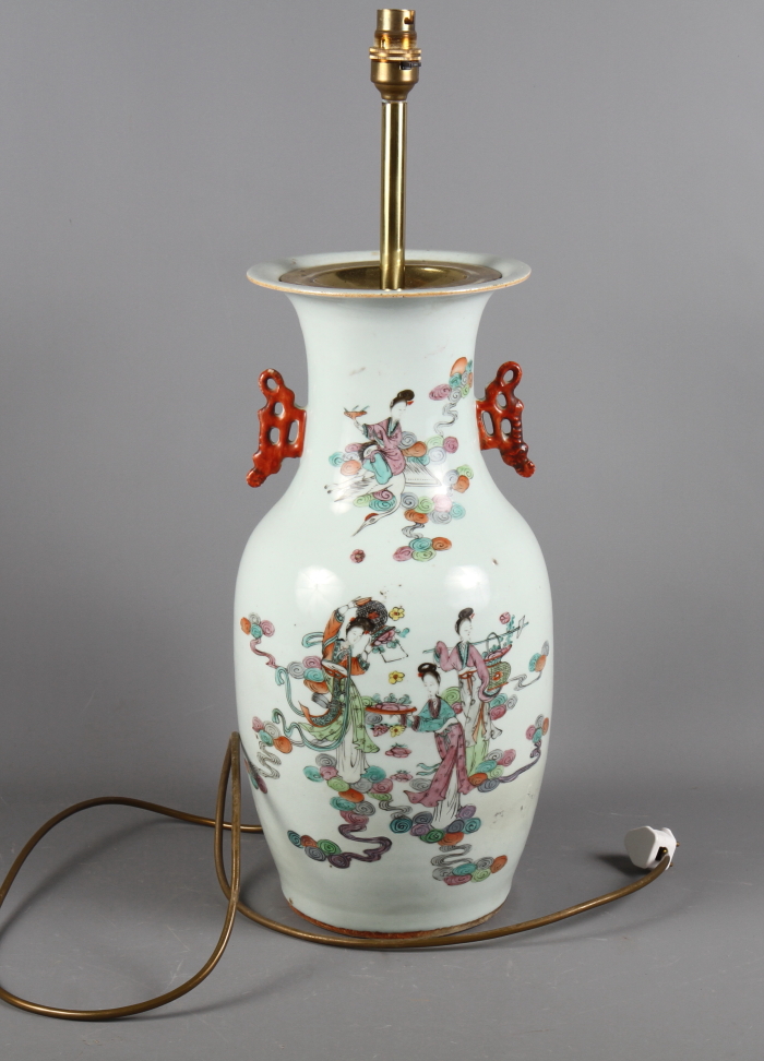 A 20th century, possibly Republic period, baluster-shape porcelain vase, with pierced handles and