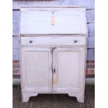 A 1930s grey painted fall front bureau, fitted cupboards below, 29" wide