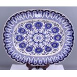 A mid 19th century blue and white "Cyprus " pattern meat plate, 19 1/2" wide