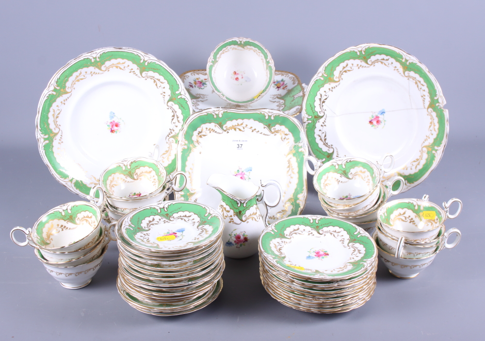 A Rockingham design bone china part teaset for eighteen (five damaged cups and saucers, etc)