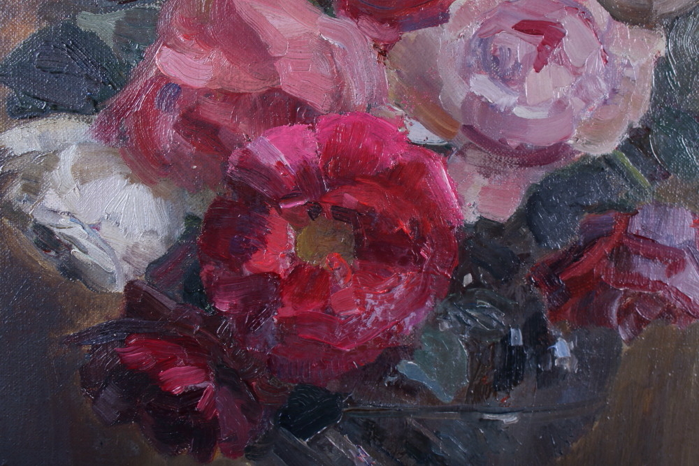 Cecile Porter?: impasto oil on canvas, anemones, 11 1/2" x 13", in gilt frame, and an impasto oil on - Bild 3 aus 4