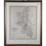 A 19th century hand-coloured map of Buckinghamshire, in strip frame